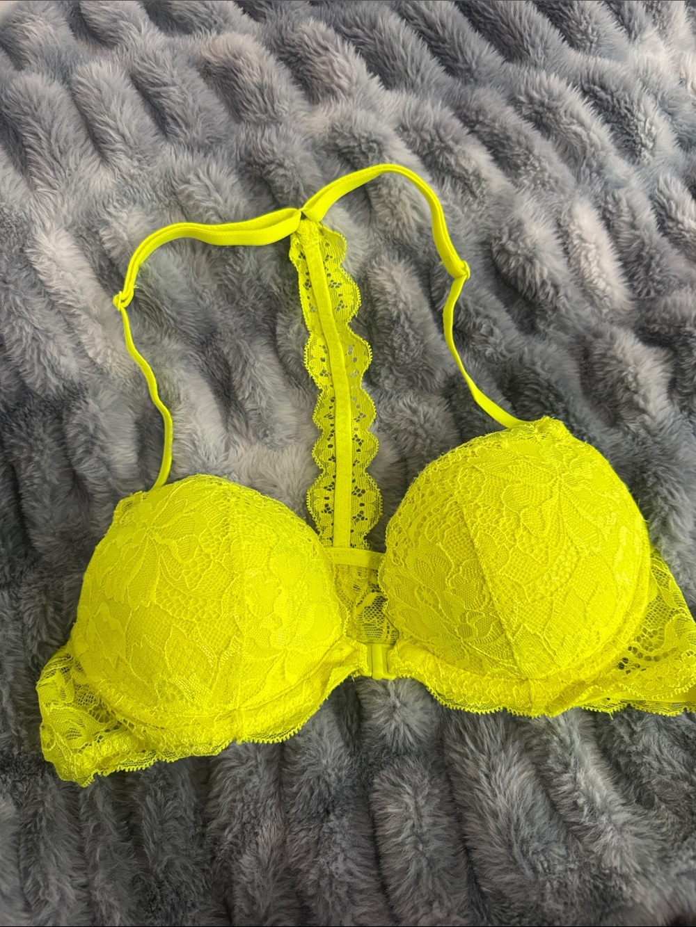 PINK Victoria's Secret Neon Lace Racerback Push-Up Bra